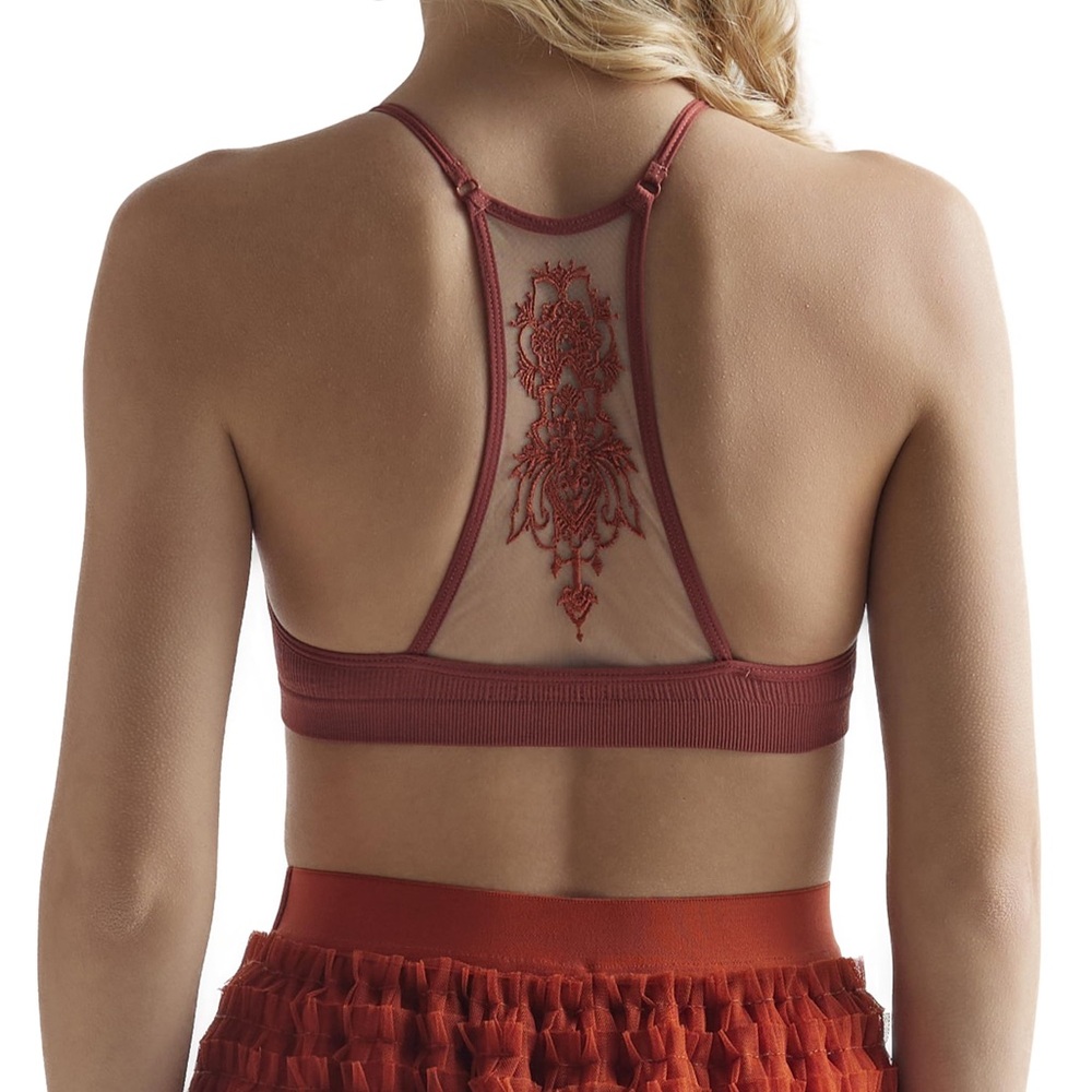 Noflik Wireless Bralette Women’s Size M/L Rust Mesh Embroidered NWOT
